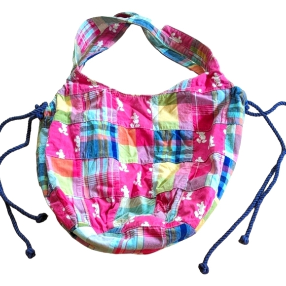 Mickey Mouse Disney world Drawstring Hobo Pink  Patchwork Purse GUC - Picture 1 of 3